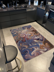 Mira Mavi Bej Temalı Çok Renkli Soyut Dalgalı Spiral Desenli Kreatif Modern Dekoratif Halı Mira 2363 150×250