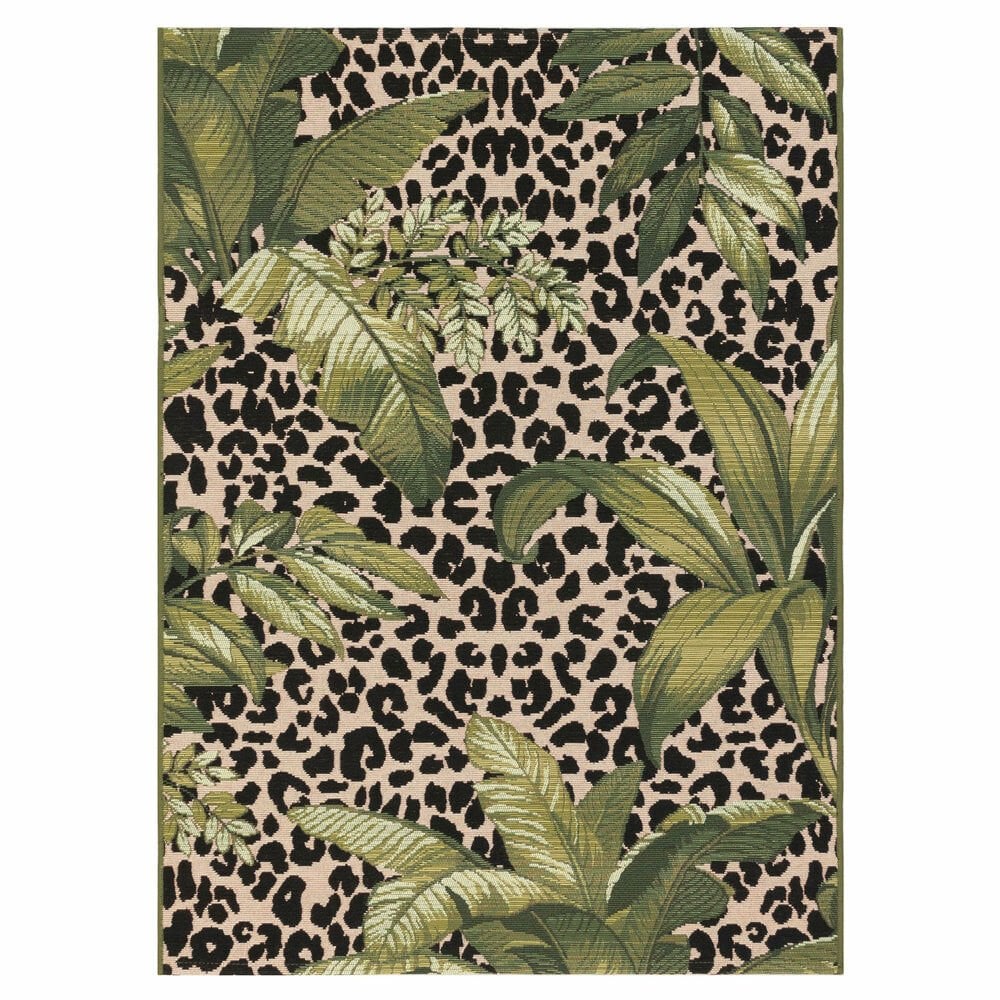 Leopar ve Yaprak Desenli Dokuma Taban Dijital Baskılı Halı Mira 1438 120×250