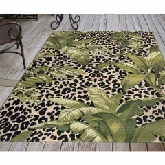 Leopar ve Yaprak Desenli Dokuma Taban Dijital Baskılı Halı Mira 1438 120×250