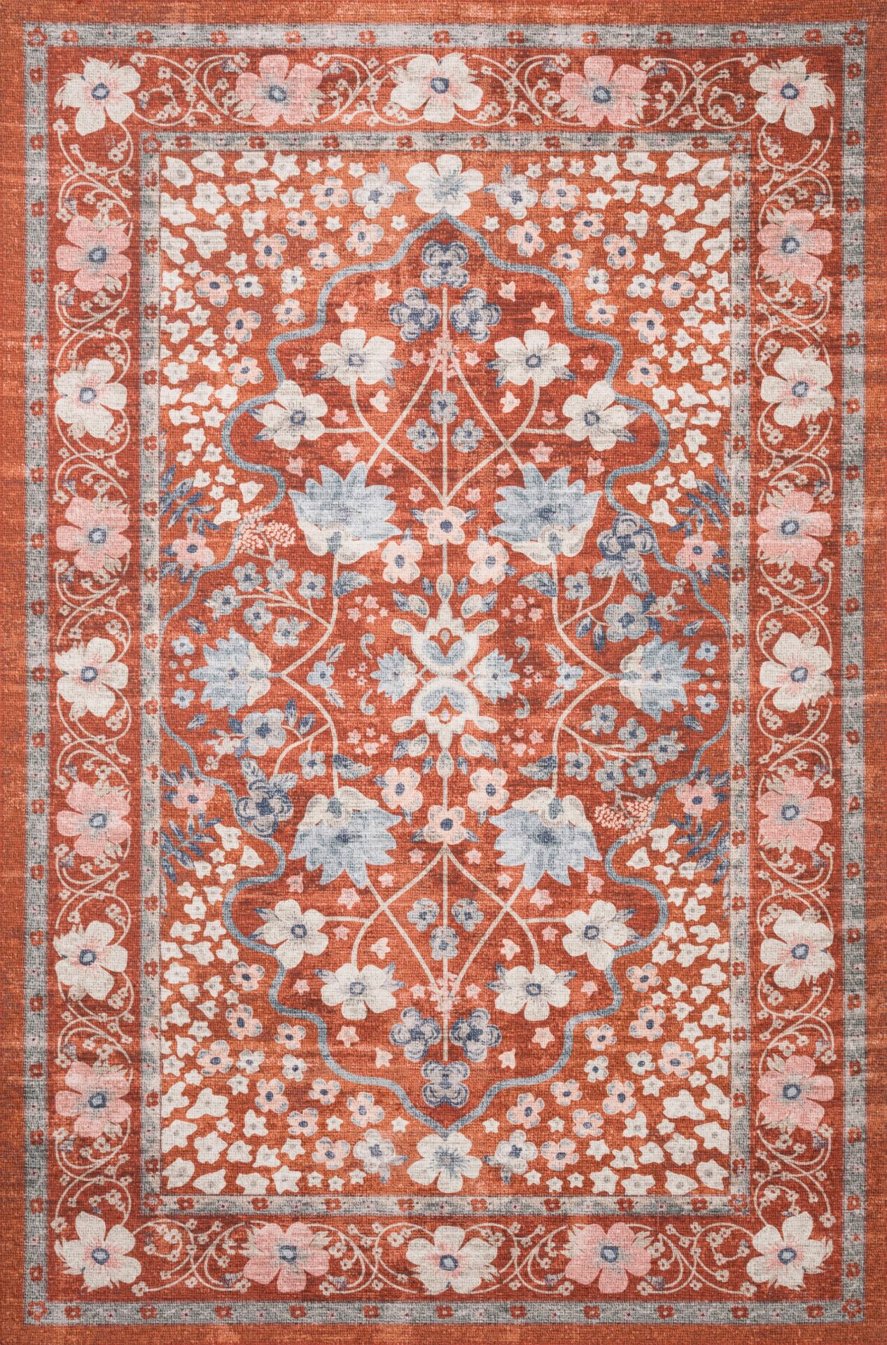 Etnik Desenli Pastel Kırmızı Dokuma Taban Dijital Baskılı Halı Mira 1379 120x200