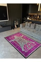 Leopar Fuşya Çok Renkli Vintage Tema Dokuma Taban Halı Mira 1305 120×180