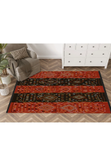 Mira Kırmızı Kahve Temalı Şerit Desen Geleneksel Motifli Vintage Dekoratif Halı Mira 1580 130×190