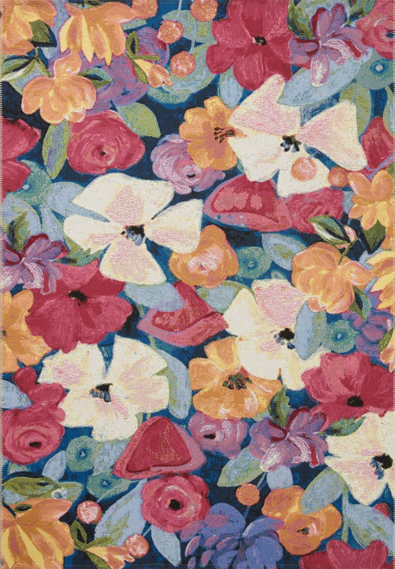 Lacivert Renkli Çiçek Tema Pastel Dokuma Taban Halı Mira 1325 100×200