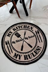 Mira 842 My Kitchen Çatal Bıçak Desenli Yuvarlak Halı 80×80
