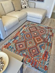 Cotton Pamuklu Çok Renkli Otantik ve Etnik Desenli Kilim 505 120×180
