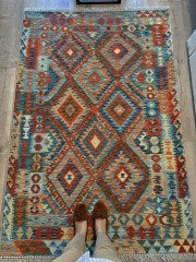 Cotton Pamuklu Çok Renkli Otantik ve Etnik Desenli Kilim 505 120×180