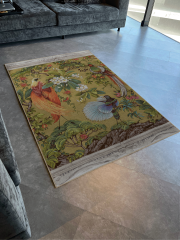 Mira Çok Renkli Orman Temalı Muhabbet Kuşu ve Çiçek Desenli Modern Dekoratif Halı Mira 2745 80×300