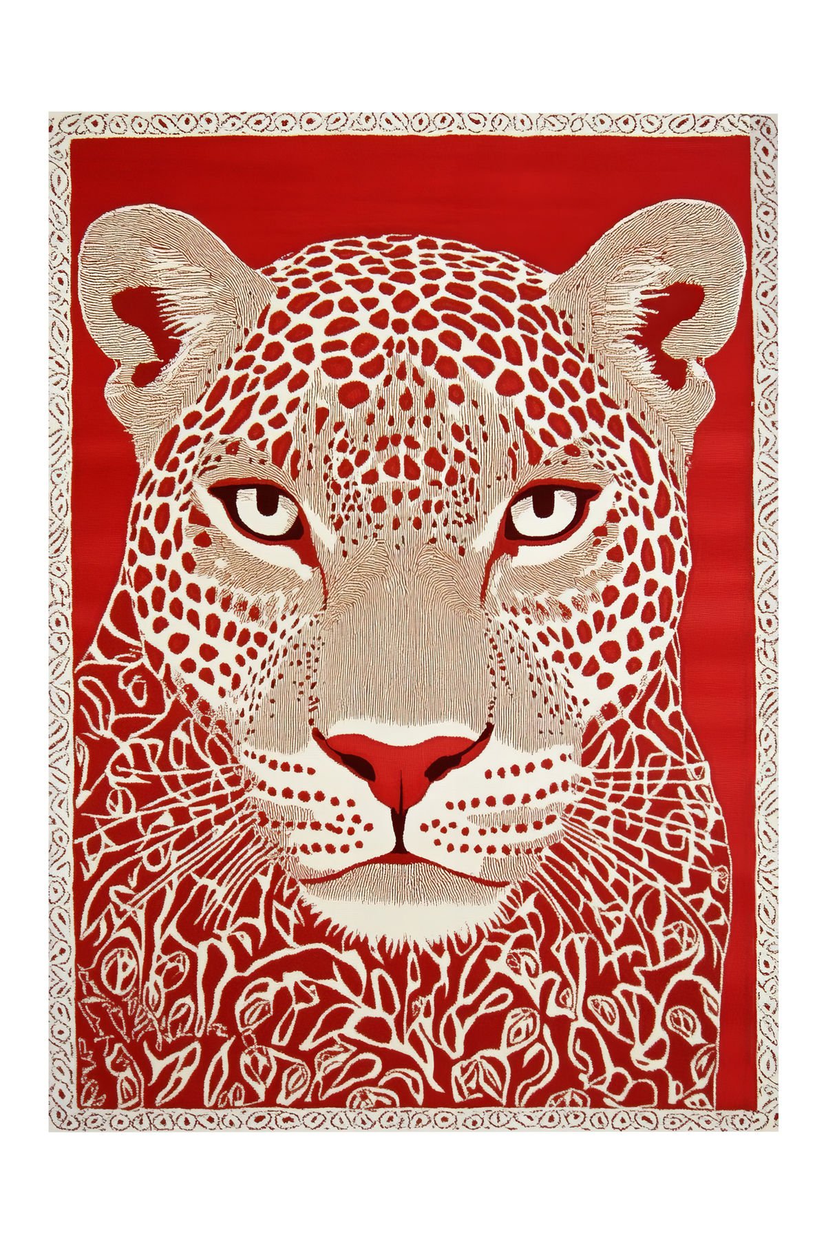 Nora 01 Kırmızı Bej Kaplan Figürlü Modern Dokuma Taban Dekoratif Salon Halısı 155×260