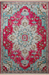 Mira Turkuaz Pembe Temalı Geleneksel Motif Desenli Kreatif Vintage Dekoratif Halı Mira 2930 80×150