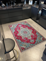 Mira Turkuaz Pembe Temalı Geleneksel Motif Desenli Kreatif Vintage Dekoratif Halı Mira 2930 80×150