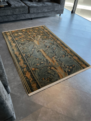 Mira Çok Renkli Hayat Ağacı Temalı Yaprak ve Meyve Desenli Saçaklı Vintage Dekoratif Halı Mira 2878 155×240