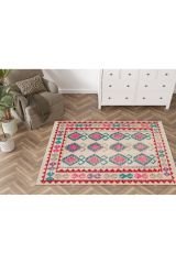 Cotton 575 Etnik Otantik Saçaklı Renkli Dokuma Taban Kilim 80×150