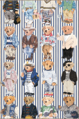 Mira Mavi Ton Çizgiler ve Teddy Bear Ayıcık Figürler Desenli Modern Dekoratif Halı Mira 4948 100x250