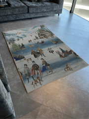Mira Kış Temalı Kızak Kurt ve İnsan Desenli Kreatif Modern Dekoratif Halı Mira 2714 100×300