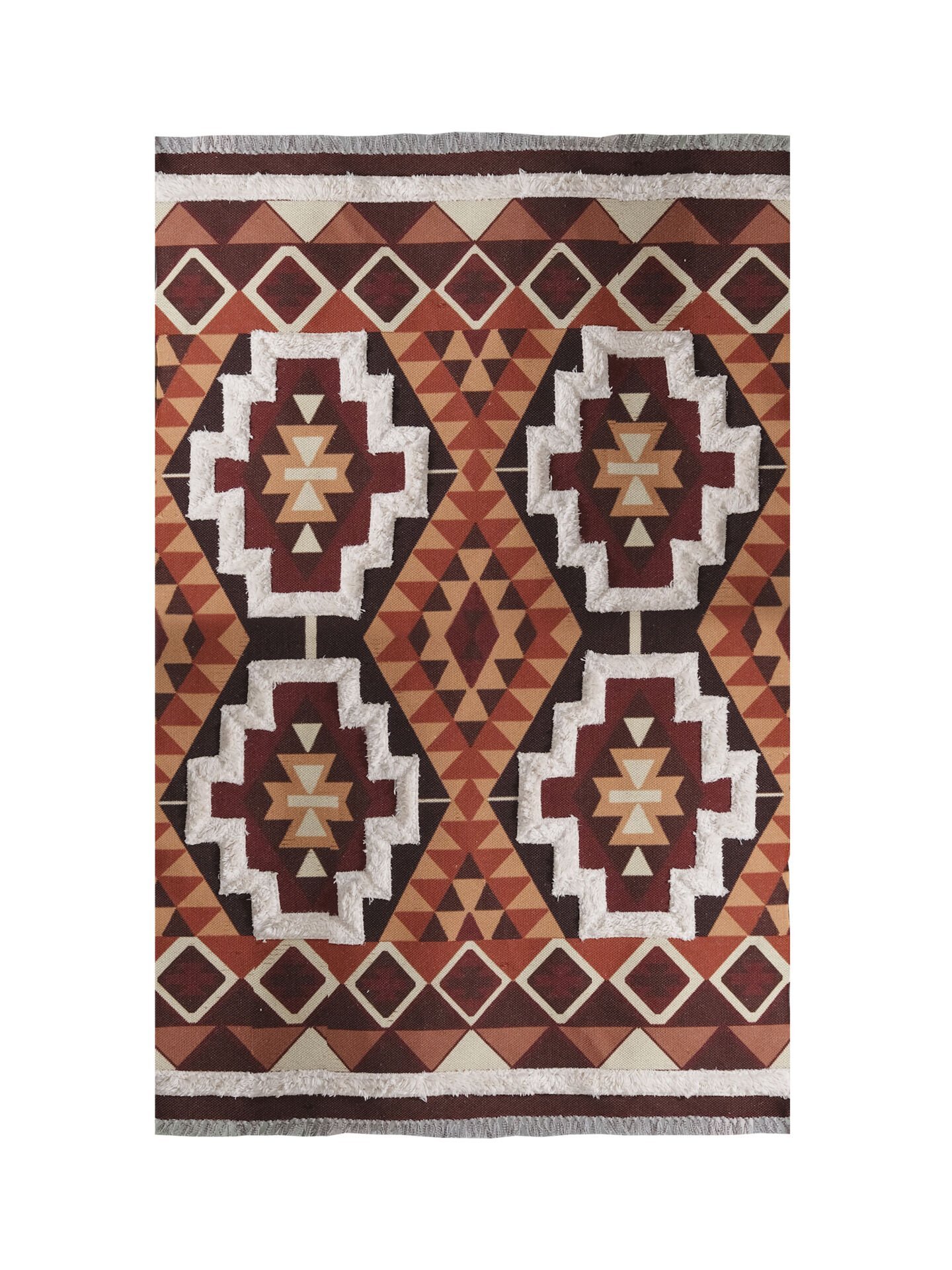 Kiremit Renk Çok Renkli Geometrik Etnik Desenli Kilim rustik4033 80×300