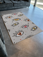 Gri Temalı Çok Renkli Etnik Göz ve Kalp Desenli Kreatif Modern Dekoratif Halı 2300 150×250