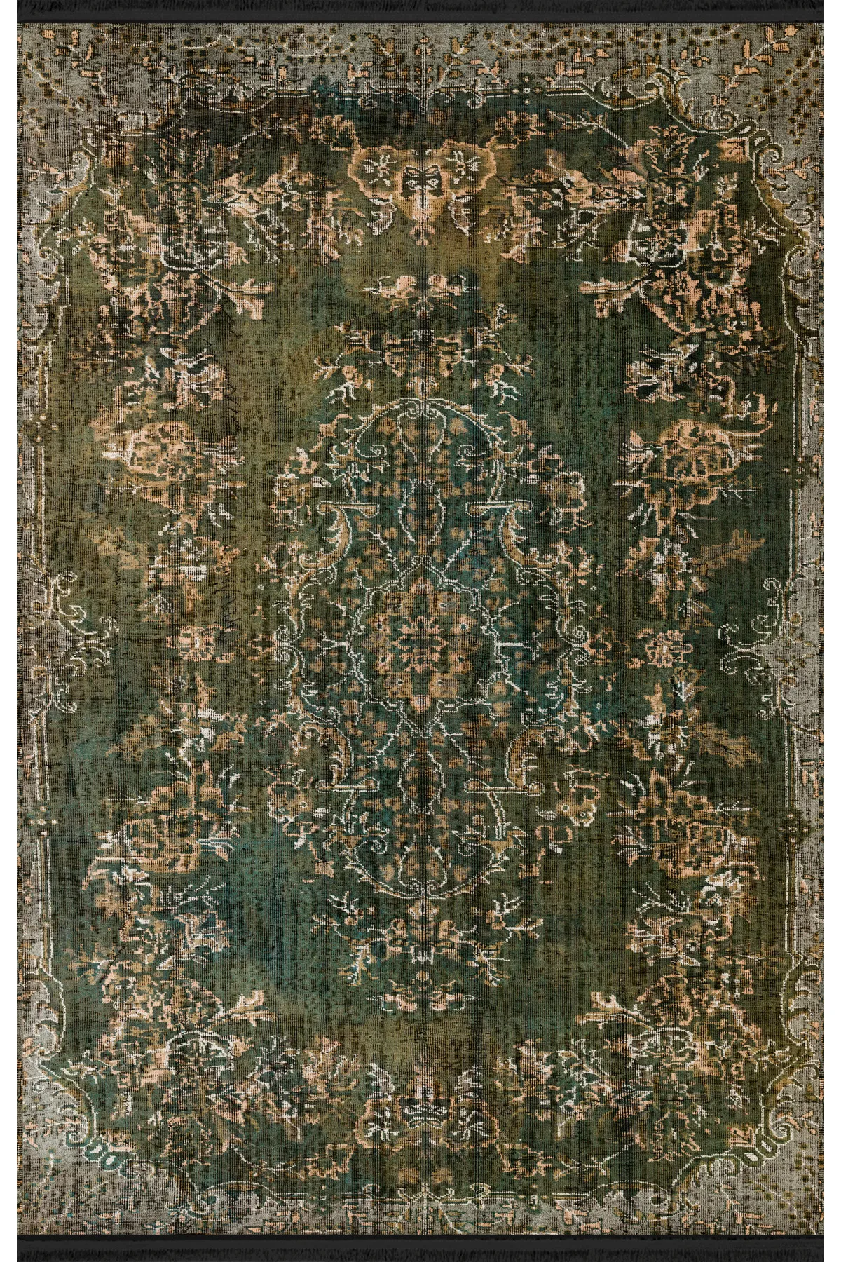 Berlin Koyu Yeşil Temalı Geleneksel Motif Etnik Desenli Vintage Dekoratif Halı 1593 100×150