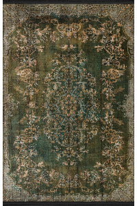 Berlin Koyu Yeşil Temalı Geleneksel Motif Etnik Desenli Vintage Dekoratif Halı 1593 100×150