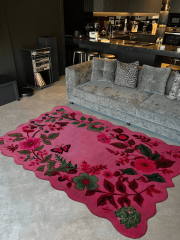 Shape Koleksiyonu Pembe Tema Floral Sarmaşık ve Gül Desenli Modern Dekoratif Halı 07 100×300
