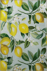 Mira Açık Mavi Temalı Ağaç Dalı ve Limon Desenli Modern Dekoratif Halı Mira 2736 155×230