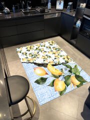 Limon Ve Blue Blanc Tema Dijital Baskı Dekoratif Dokuma Taban Halı Mira 1288 150×250