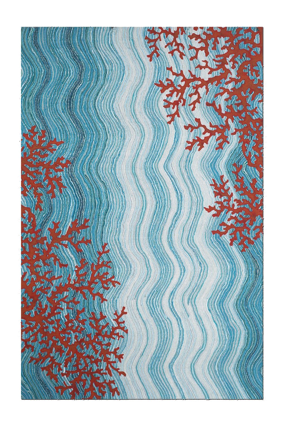 Marin Yat Koleksiyonu Mavi Dalga Desen Mercan Renkli Dokuma Taban Halı Mira 1345 150x300